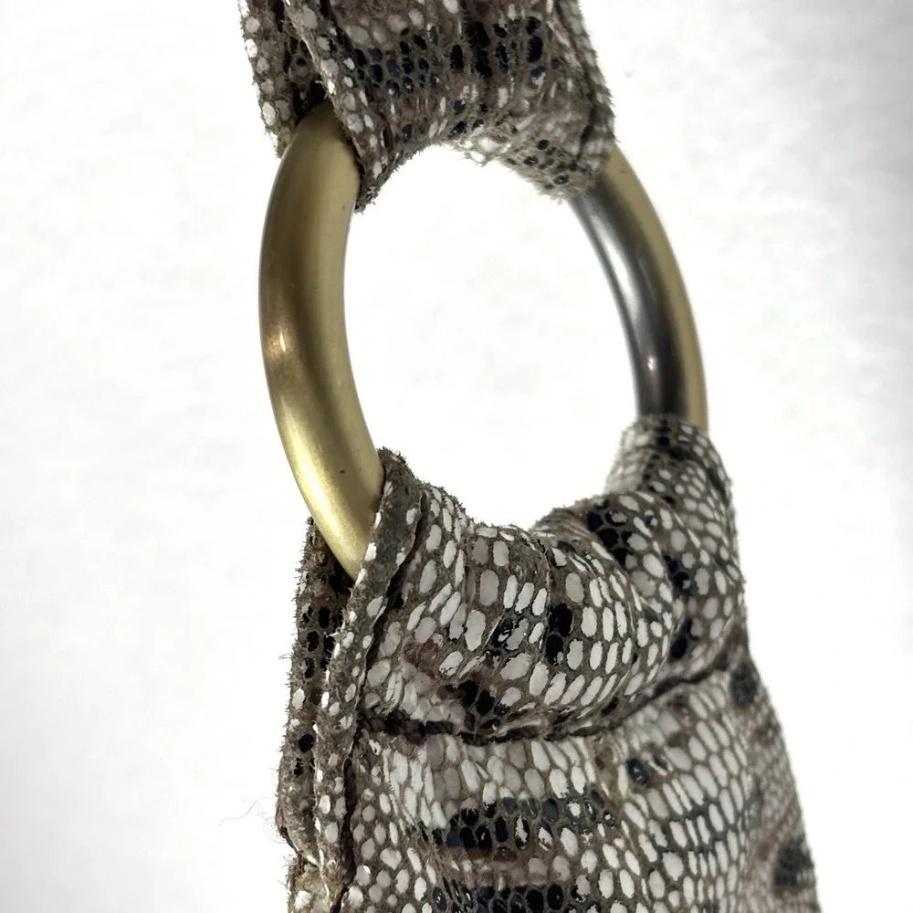 Hobo Gardner Shoulder Bag Purse Lizard Print Italian Leather Slouchy White Brown